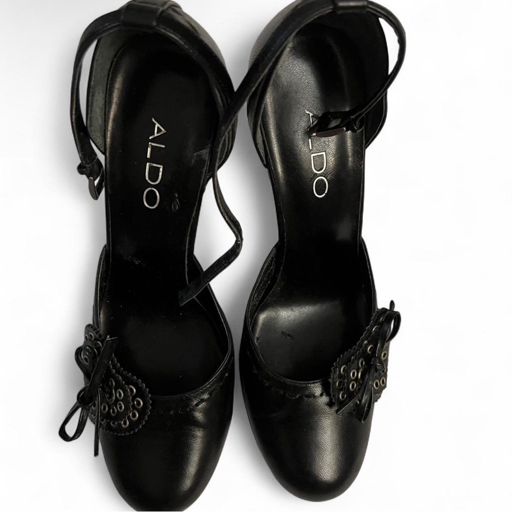 Aldo Black Ankle Strap Heels with Bow Detail (Size 36EU/US 6)